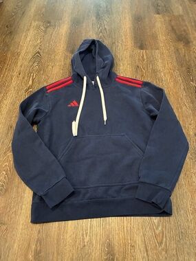 adidas Navy Hoodie with Red Shoulder Stripes
